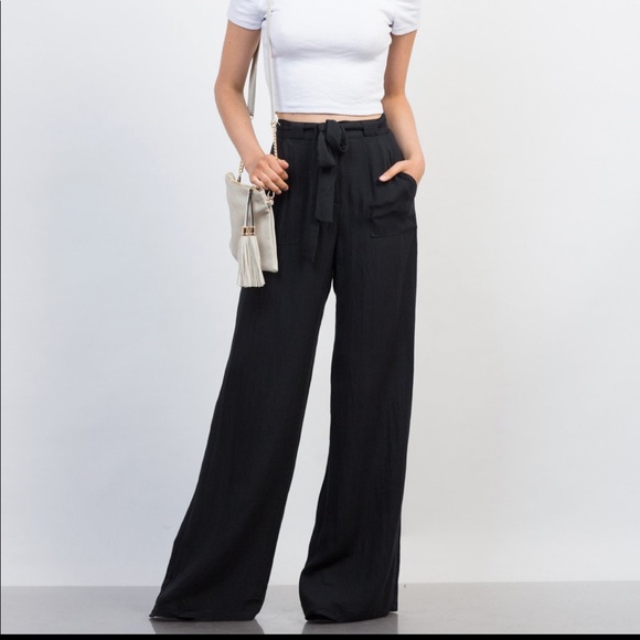 Pants - ✨LAST ONE✨Black linen style wide leg pants